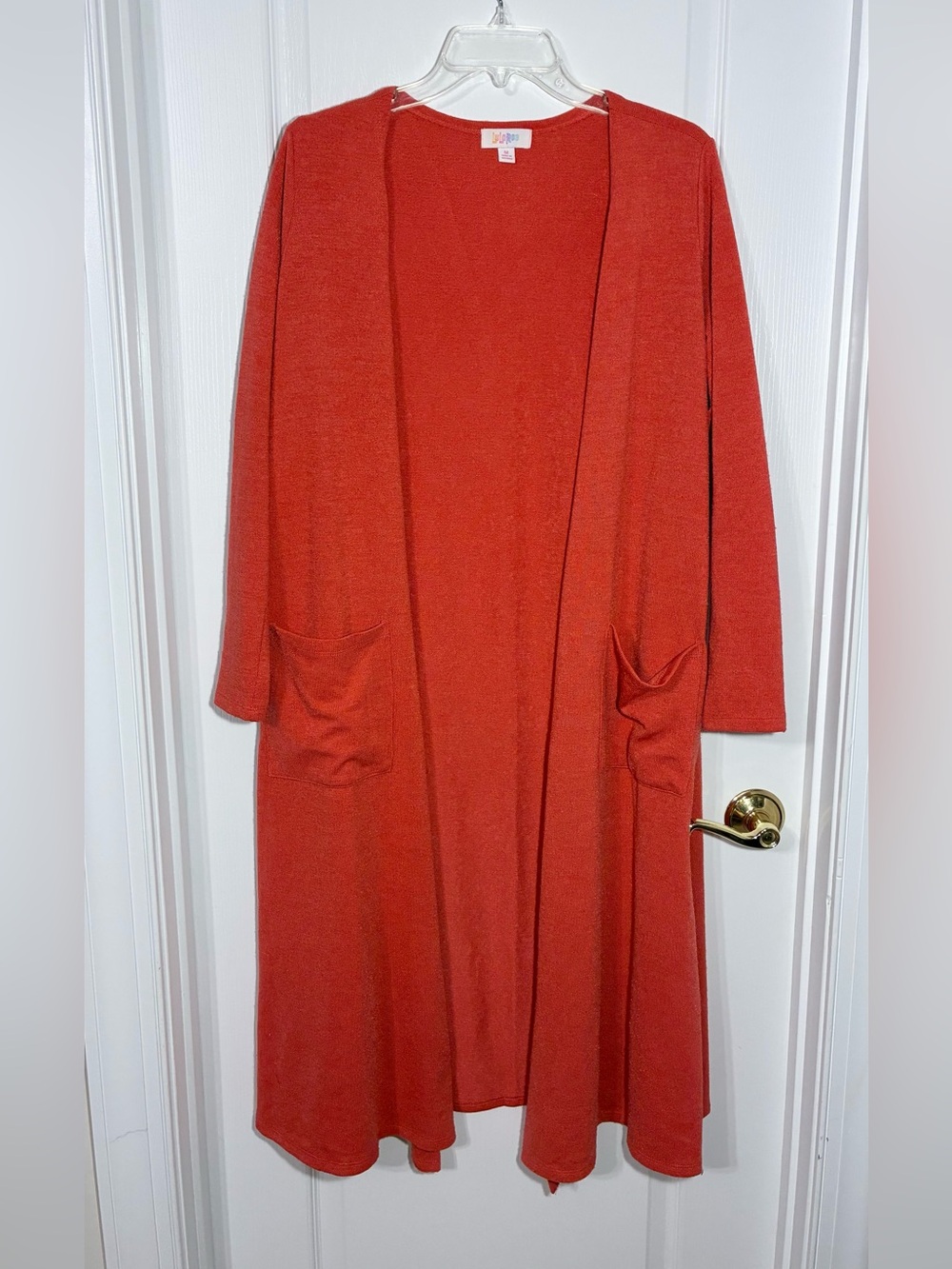 LuLaRoe Long Open Front Duster Cardigan Pockets Rust Orange Medium
